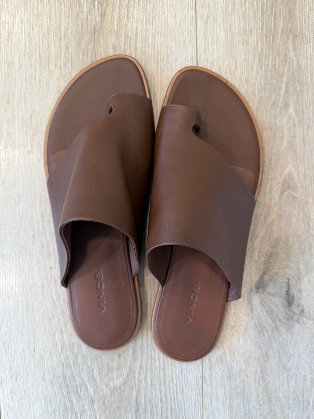 Vince Brown Leather Slide Sandals, worn once, Size 8.5